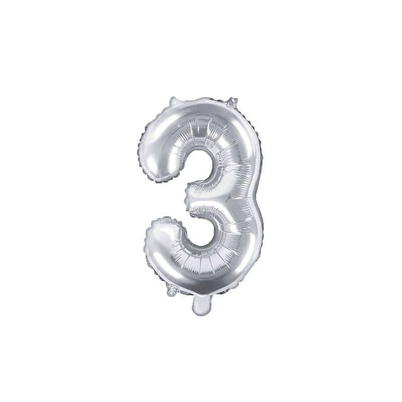 Balon foliowy Cyfra "3", 35cm, srebrny