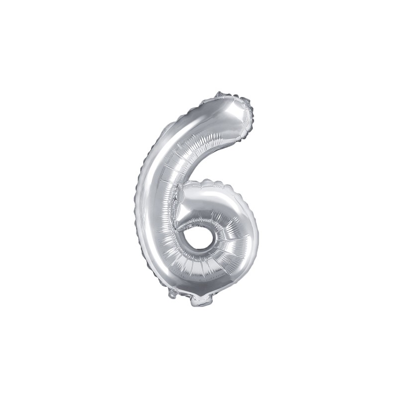 Balon foliowy Cyfra "6", 35cm, srebrny