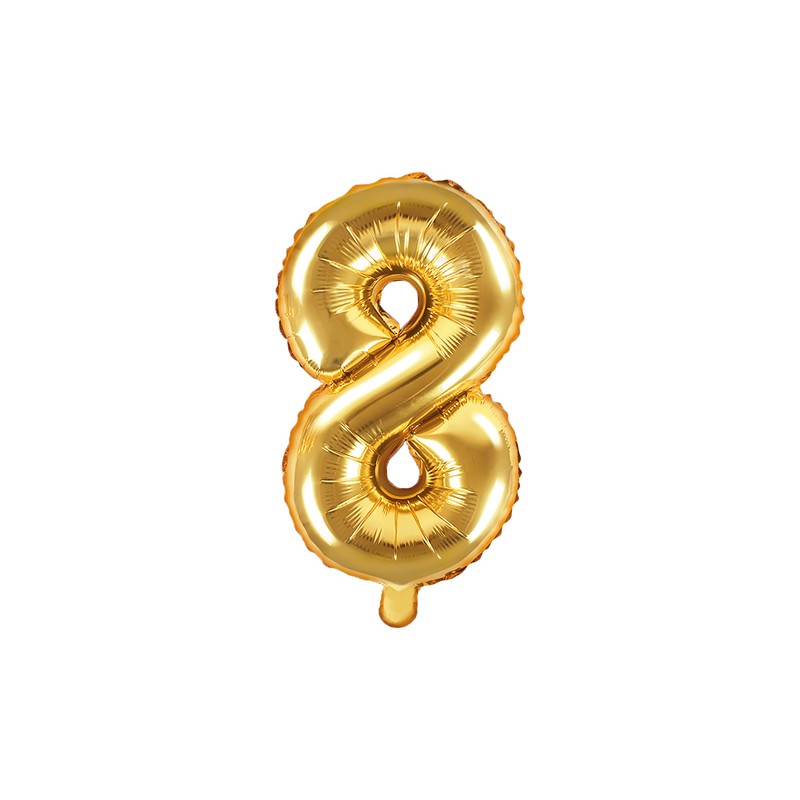 Balon foliowy Cyfra "8", 35cm, złoty
