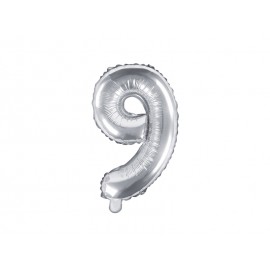 Balon foliowy Cyfra "9", 35cm, srebrny