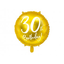Balon foliowy 30th Birthday, złoty, średnica 45cm