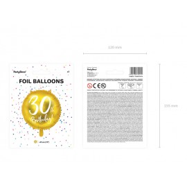 Balon foliowy 30th Birthday, złoty, średnica 45cm