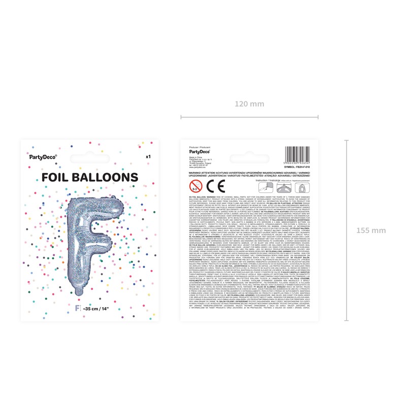 Balon foliowy Litera "F", 35cm, holograficzny