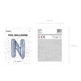 Balon foliowy Litera "N", 35cm, holograficzny