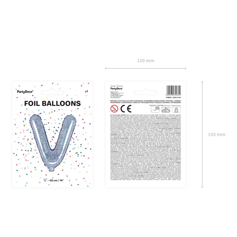 Balon foliowy Litera "V", 35cm, holograficzny