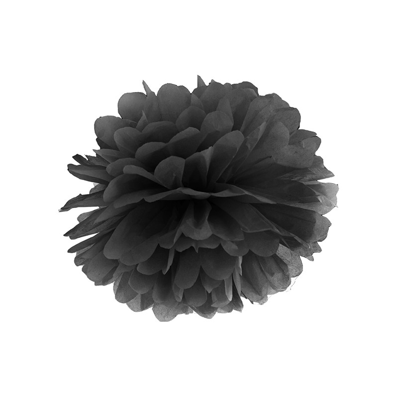 Pompon bibułowy, czarny, 35cm